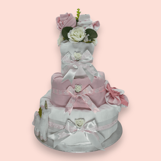 Bespoke 3 Tier Pink & White "Unicorn Elegance" Nappy Cake