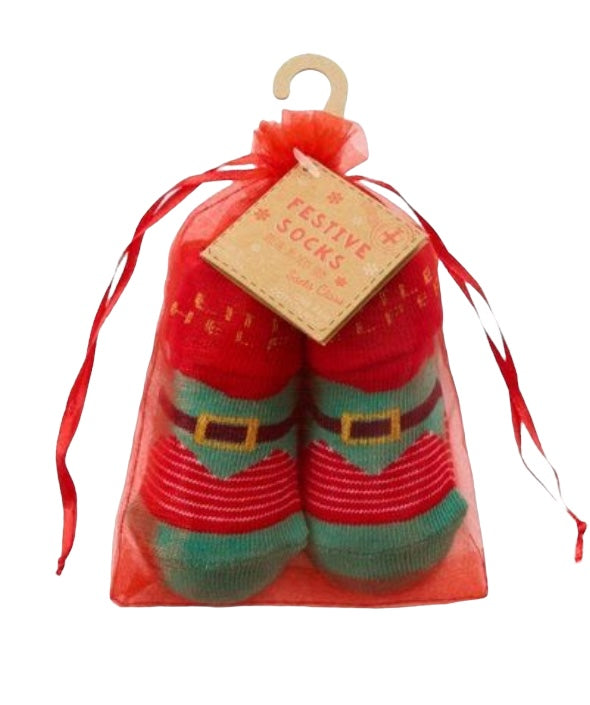 Little Helper Elf Christmas Socks in Organza Bag for Babies