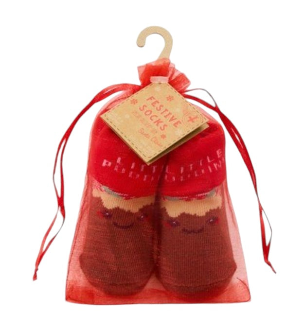 Little Pudding Baby Christmas Socks in Organza Bag