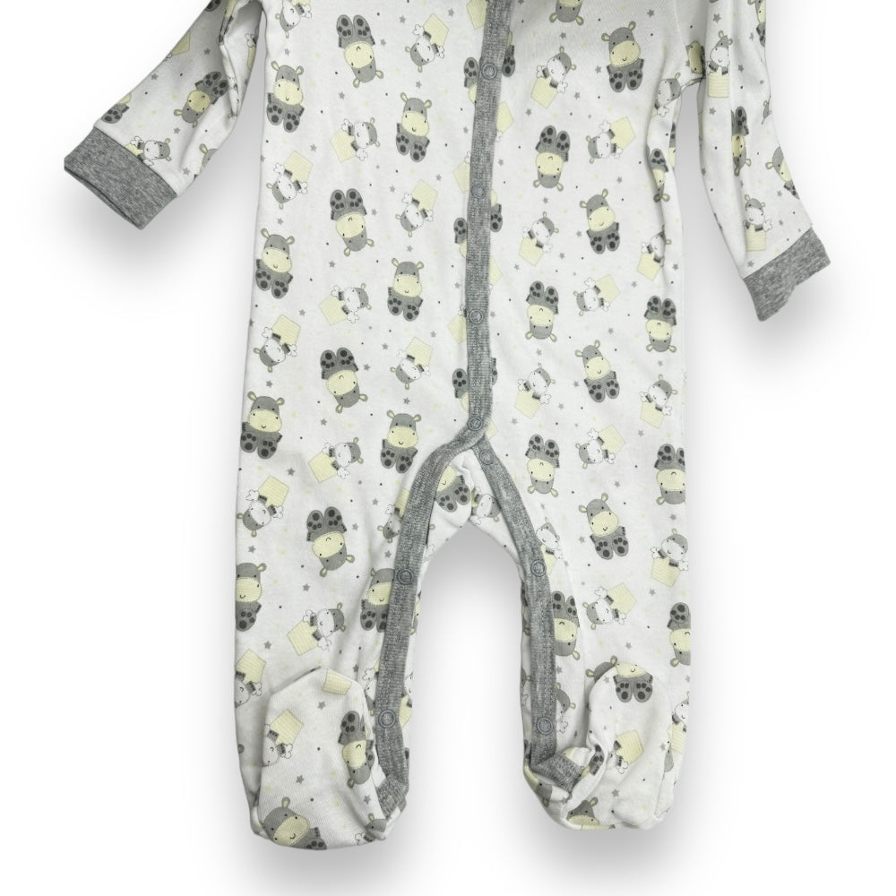 Long-Sleeved Footed Sleepsuit in Matching Hippo Print from the Cute Little Hippo Baby Gift Set