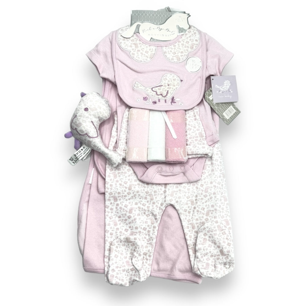 Pink Birdsong Symphony: 10-Piece Layette Gift Set
