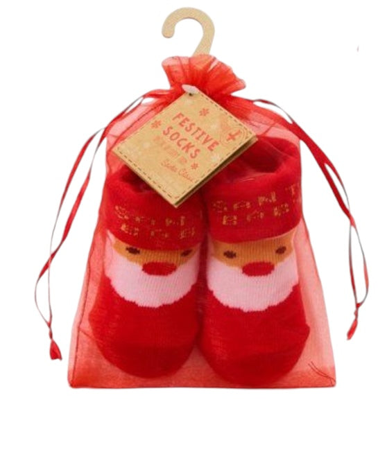 Santa Baby Christmas Socks in Organza Bag for Babies