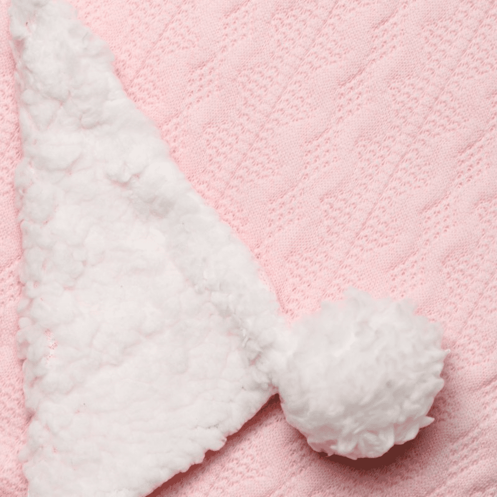Pink Cable Knit Sherpa Blanket with Pom Poms Rock a Bye Baby Boutique Apparel, Baby Shower, Blanket, Build Your Own Hamper, For Her, Gender Reveal, Girl Gifts, Girls, Kiddies World, Pink, Rock a Bye Baby, Shower, Sister, Twin