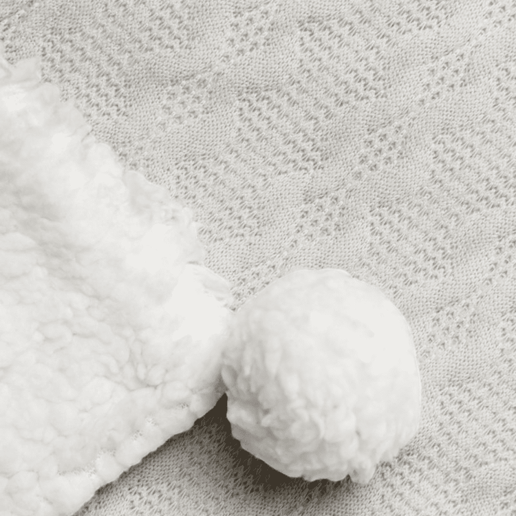 Grey Cable Knit Sherpa Blanket with Pom Poms Rock a Bye Baby Boutique Apparel, Baby Shower, Blanket, Build Your Own Hamper, Christening, Kiddies World, Rock a Bye Baby, Shower, Twin, Unisex