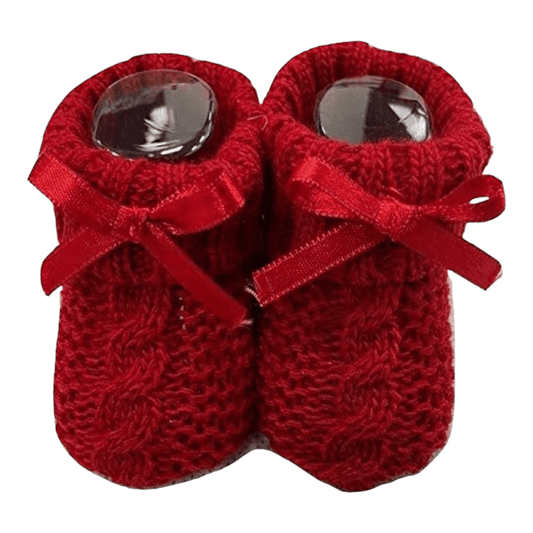 Red Knitted Baby Booties With Satin Bow Nursery Time 1st Christmas, Apparel, Baby Shower, Booties, Build Your Own Hamper, Christmas, Kids Wholesale, Nursery Time, Shower, Twin, Valentines Day