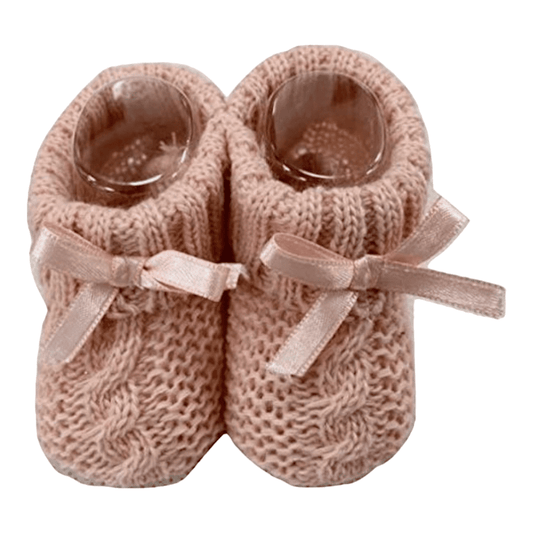 Dusty Pink Knitted Baby Booties With Satin Bow Nursery Time Apparel, Baby Shower, Booties, Build Your Own Hamper, For Her, Gender Reveal, Girl Gifts, Girls, Kids Wholesale, Nursery Time, Pink, Shower, Sister, Twin