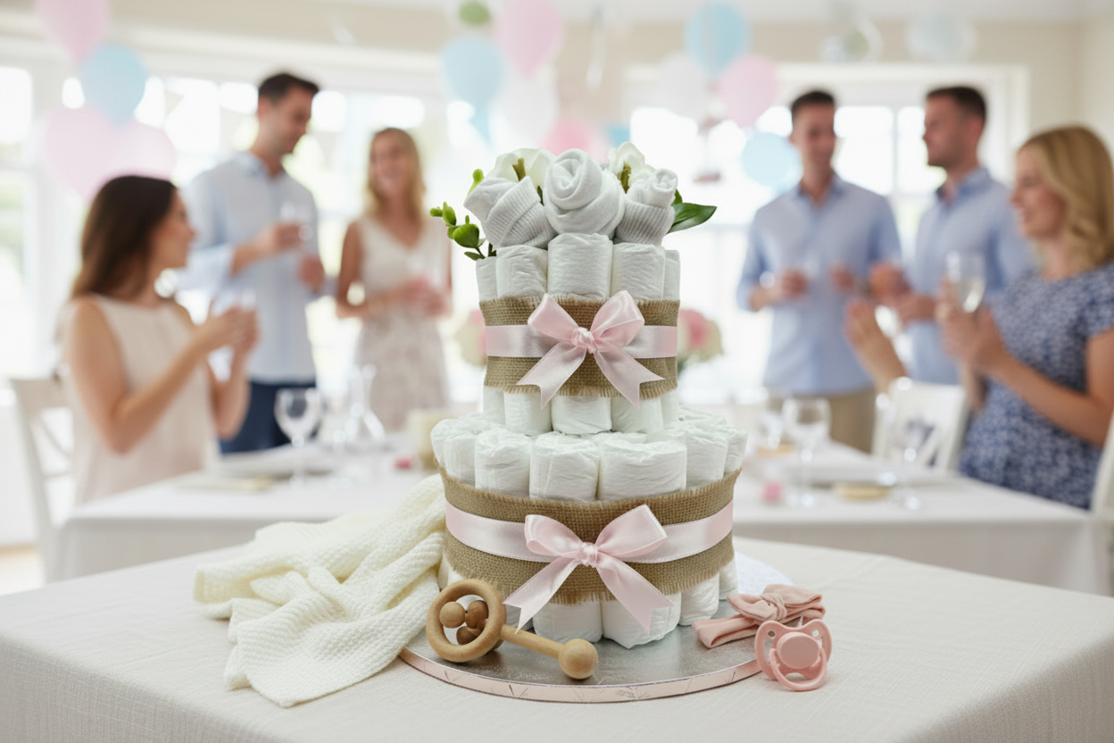 Luxury pink naked nappy cake baby shower centrepiece