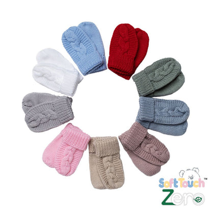 Recycled Acrylic Cable Knit Mittens in various Colours | Eco-Friendly Baby Mittens with Turnover Cuffs