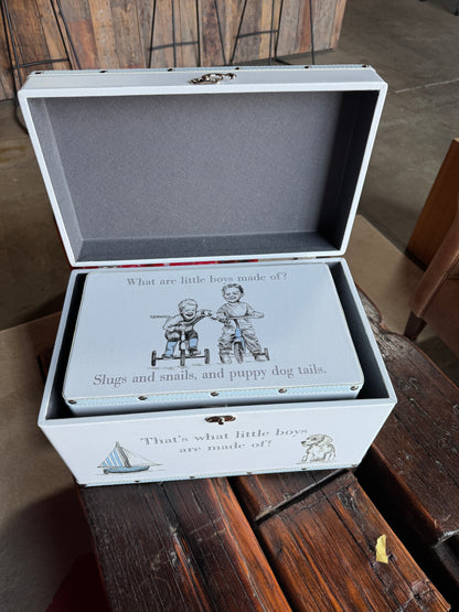Petit Cheri ‘Little Boys’ Luggage Boxes – Set of Two Faux Leather Vintage Storage Boxes