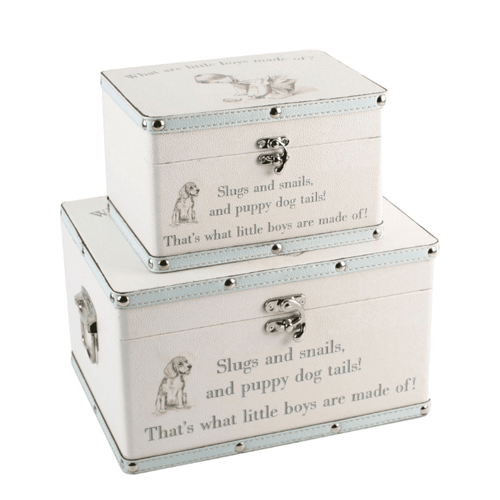 Petit Cheri “Little Boys” set of 2 luggage boxes with nursery rhyme details, ideal for nursery storage