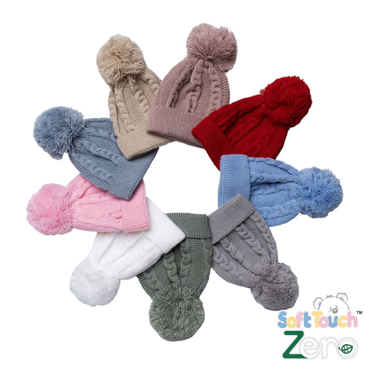 Recycled Acrylic Cable Knit Bobble Hat in various colours | Eco-Friendly Baby Hat