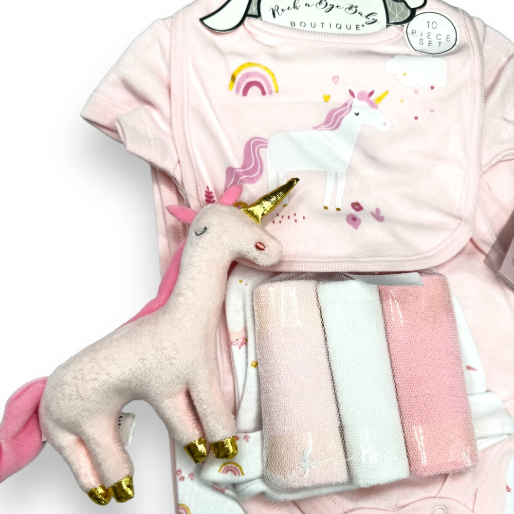 Pink Unicorn Dreams: 10-Piece Layette Gift Set