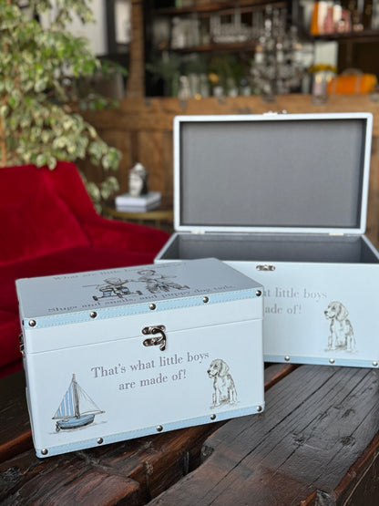 Petit Cheri ‘Little Boys’ Luggage Boxes – Set of Two Faux Leather Vintage Storage Boxes