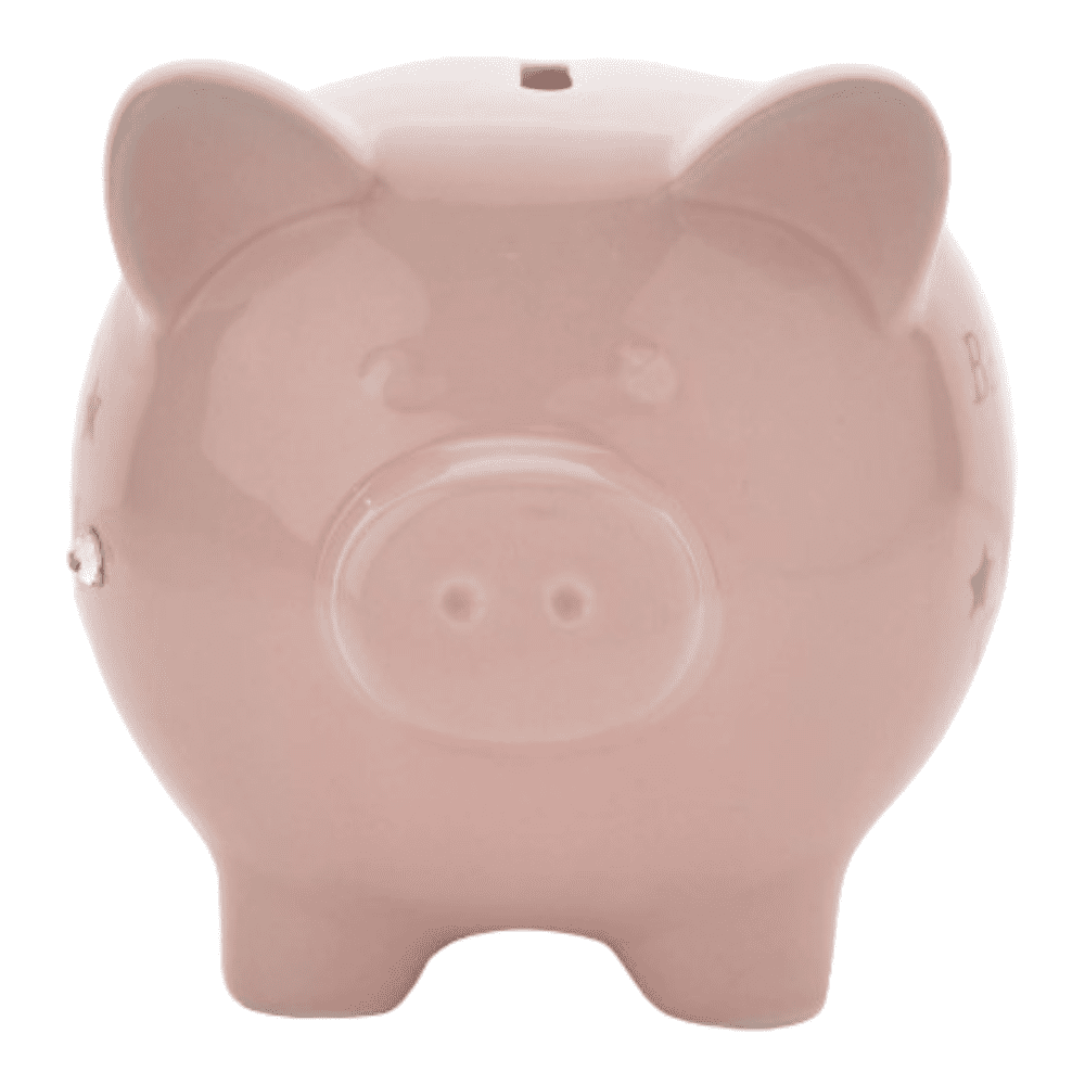 Front view of the Ceramic Piggy Money Box for Baby Girl