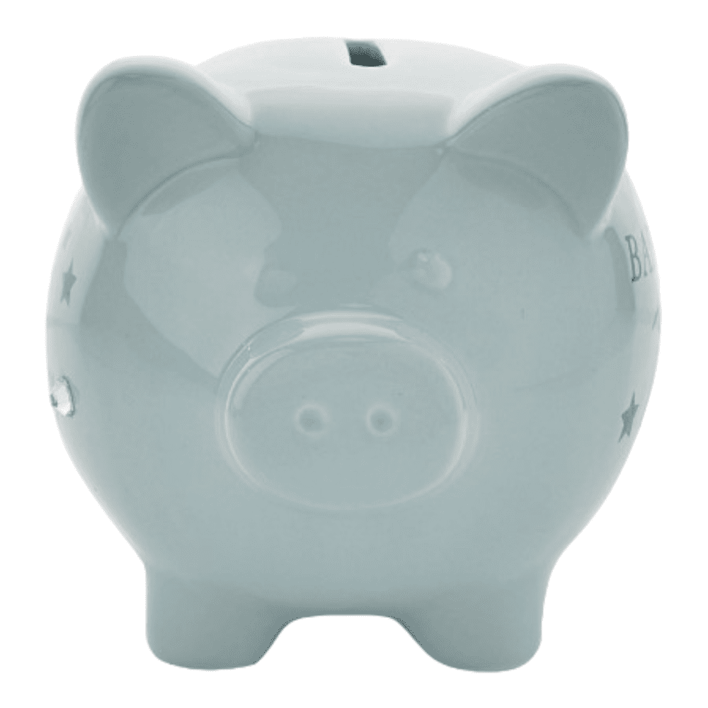 Front view of the Ceramic Piggy Money Box for Baby Boy