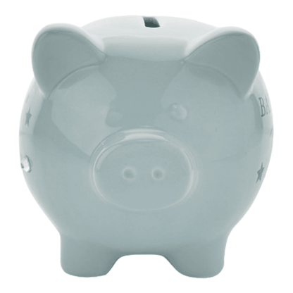 Front view of the Ceramic Piggy Money Box for Baby Boy