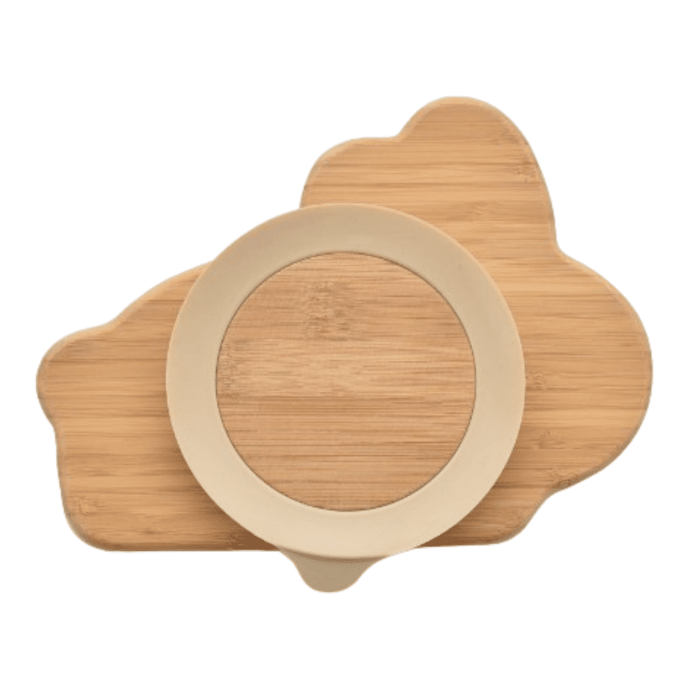 Bunny Plate Showing Wooden Base with Silicone Surround