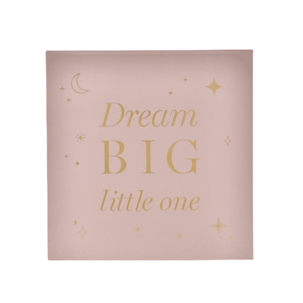 Dream Big Keepsake box with pink ribbon and sturdy cardboard construction