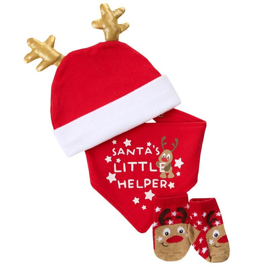 Baby Christmas Reindeer Set Hat, Bib & Socks by BabyTown
