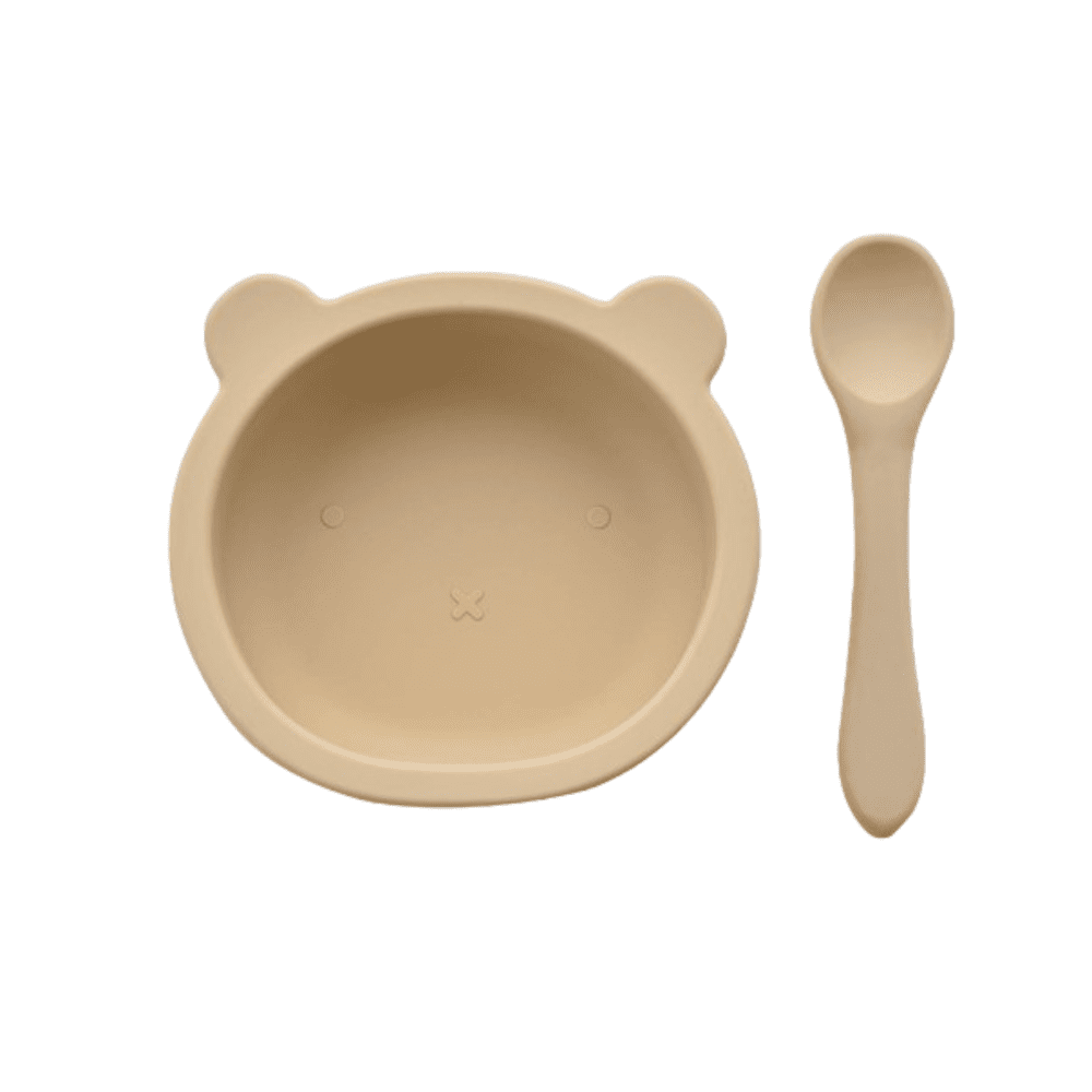 Silicone bowl, and spoon set