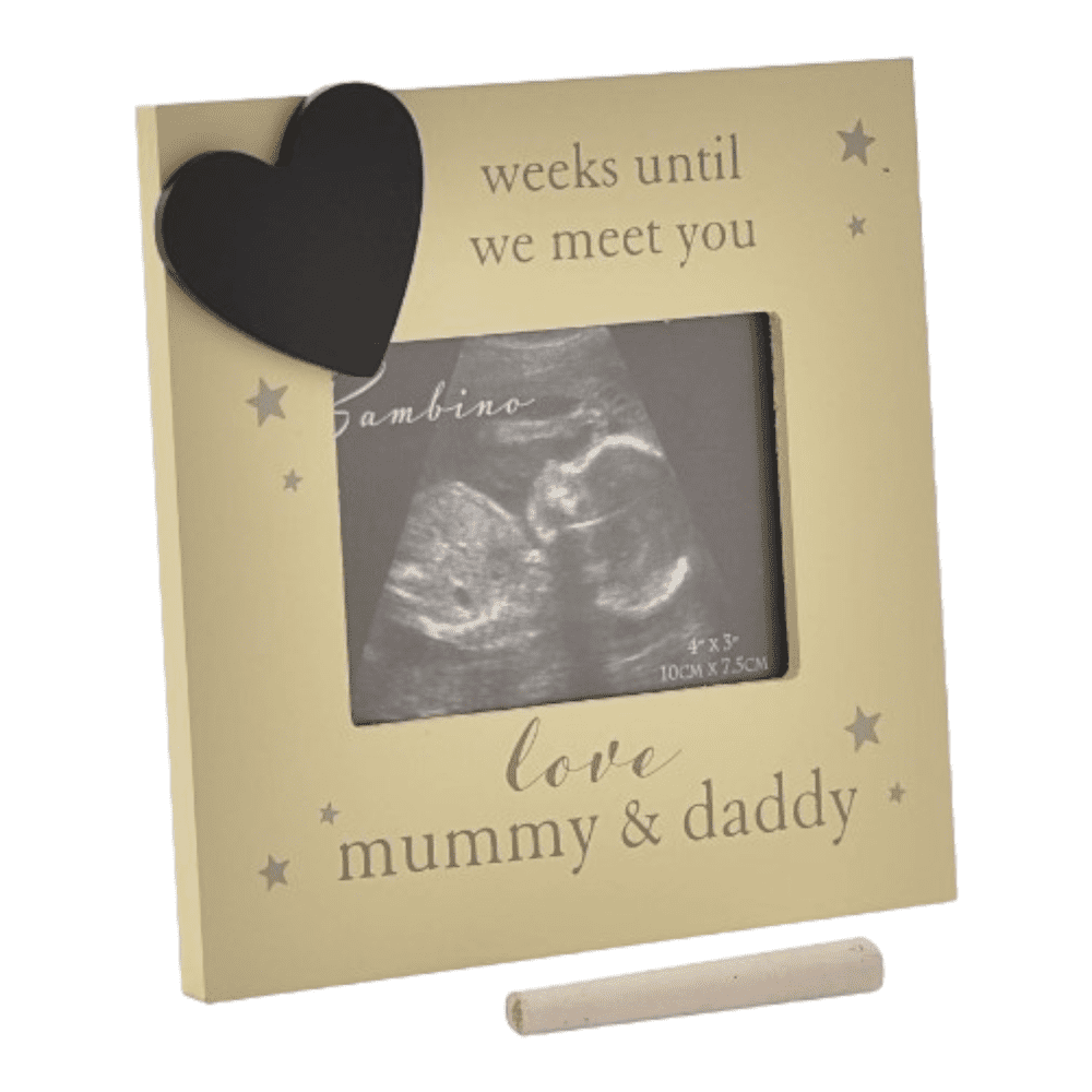 Countdown scan frame from BAMBINO BY JULIANA® with ivory resin finish and heart-shaped chalkboard