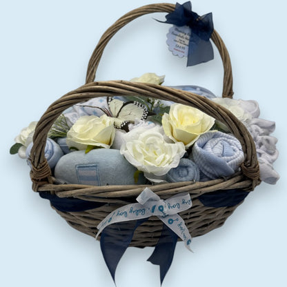 Blooming Baby Essentials Hamper in Blue – luxury baby gift basket
