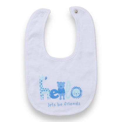 Soft and soothing White and Blue bib from the Hello gift set for newborns to 3-6 Months