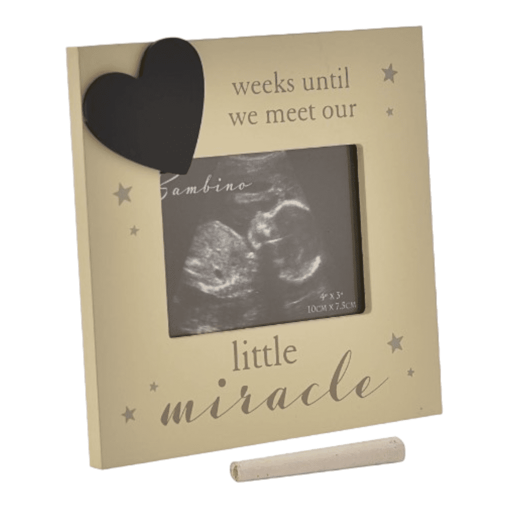 Countdown scan frame from BAMBINO BY JULIANA® with ivory resin finish and heart-shaped chalkboard