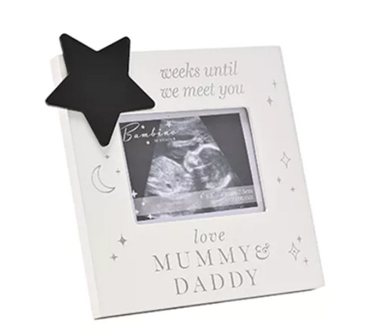 Personalised Countdown Scan Frame from BAMBINO BY JULIANA® – Ivory Resin with Chalkboard Heart