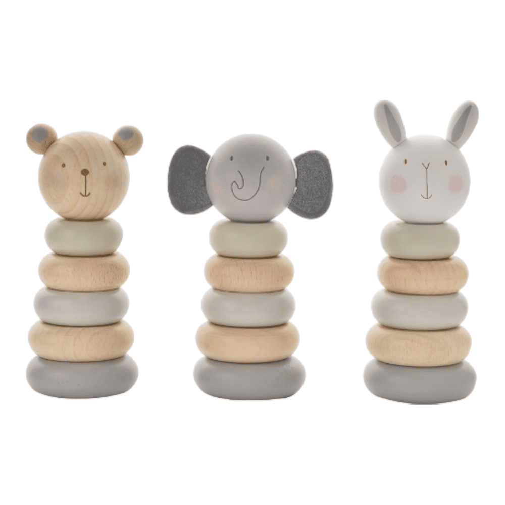 BAMBINO BY JULIANA® Wooden stacking rings with animal heads