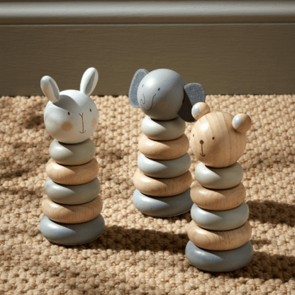 BAMBINO BY JULIANA® Wooden stacking rings with animal heads