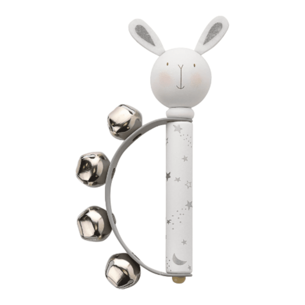 Wooden handbell toy with a rabbit design from BAMBINO BY JULIANA®