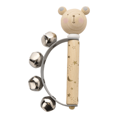 Wooden handbell toy with a teddy bear design from BAMBINO BY JULIANA®