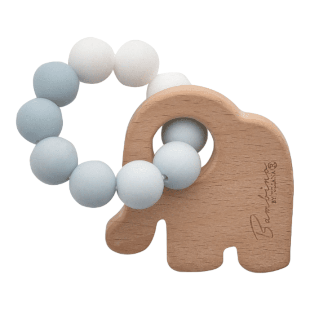 Pastel Blue and White Silicone Beads on Elephant Teething Toy