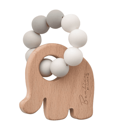 Pastel Grey and White Silicone Beads on Elephant Teething Toy