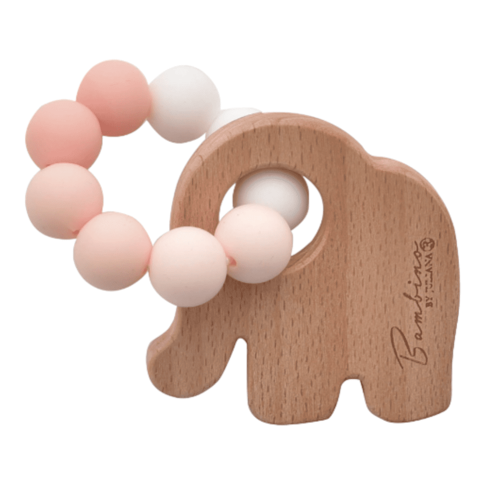 Pastel Pink and White Silicone Beads on Elephant Teething Toy