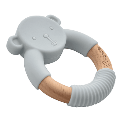 Wooden and silicone teddy bear teether