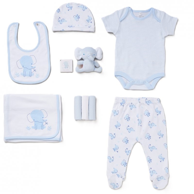 Rock-A-Bye Baby Boutique Blue Cotton "Elephant" Print 10 Piece Baby Gift Set