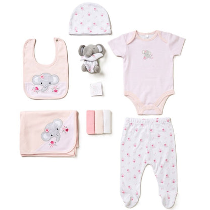 Complete Deluxe Elephant Print Baby Gift Set with 10 Pieces