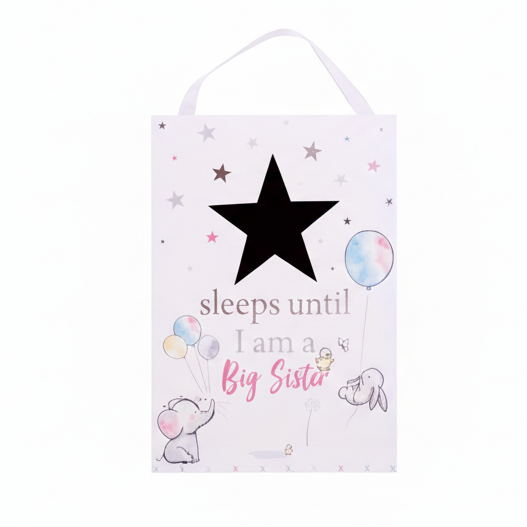 Baby Countdown Hanging Plaque – "Sleeps Until I'm a Big Sister"