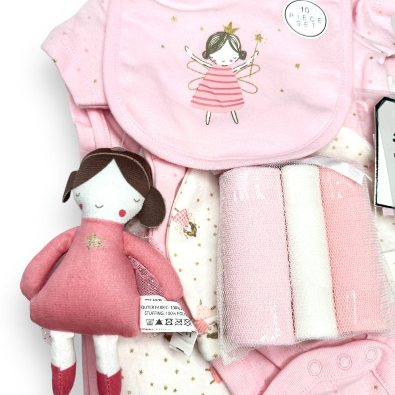 Small Pink Fairy Princess Soft Toy, bib & washcloths for Baby