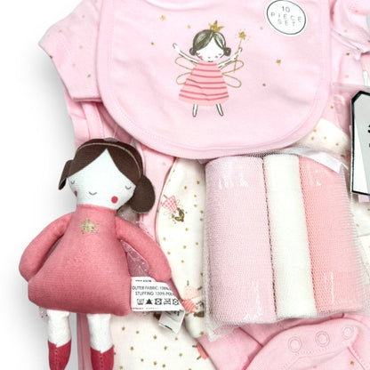 Small Pink Fairy Princess Soft Toy, bib & washcloths for Baby