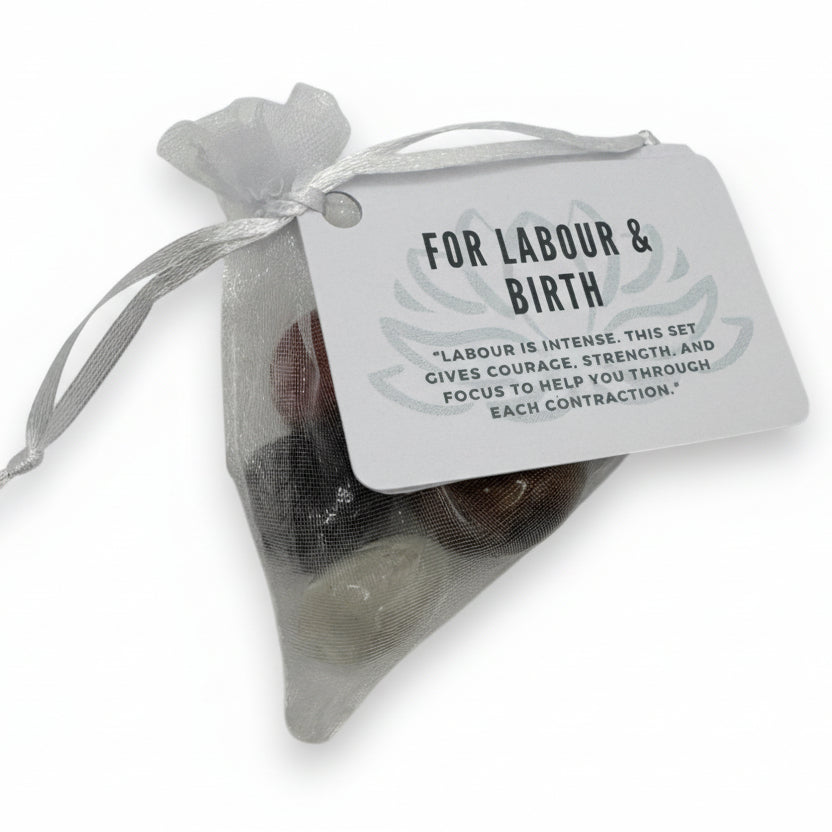 Gift Ready Crystal Product set for labour and birth with a label on a white background