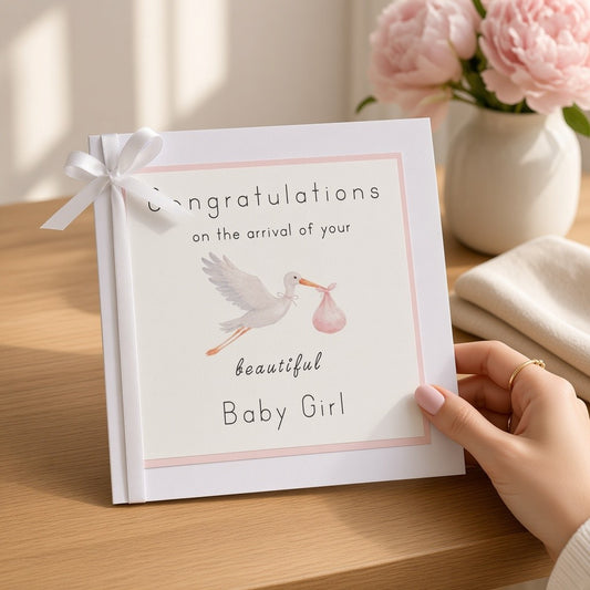 Stork Greetings Card – Baby Girl