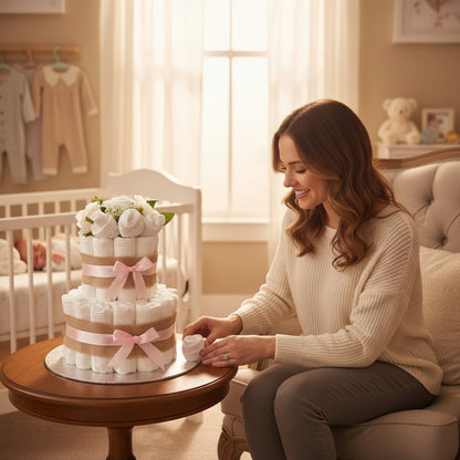 Pink 2 Tier Nappy Cake | Baby Girl Shower Gift with Clothing Set UK