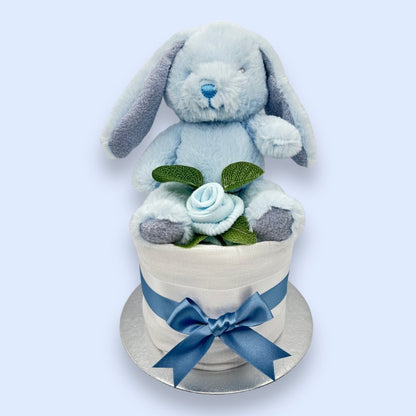 Blue Bunny Hugs Mini Nappy Cake