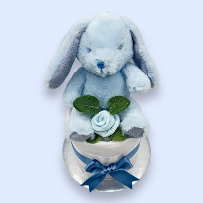 Blue Bunny Hugs Mini Nappy Cake - Top Front View