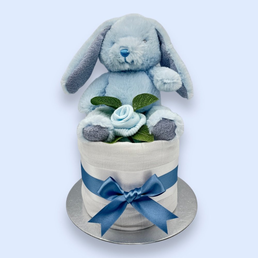 Blue Bunny Hugs Mini Nappy Cake - Front View