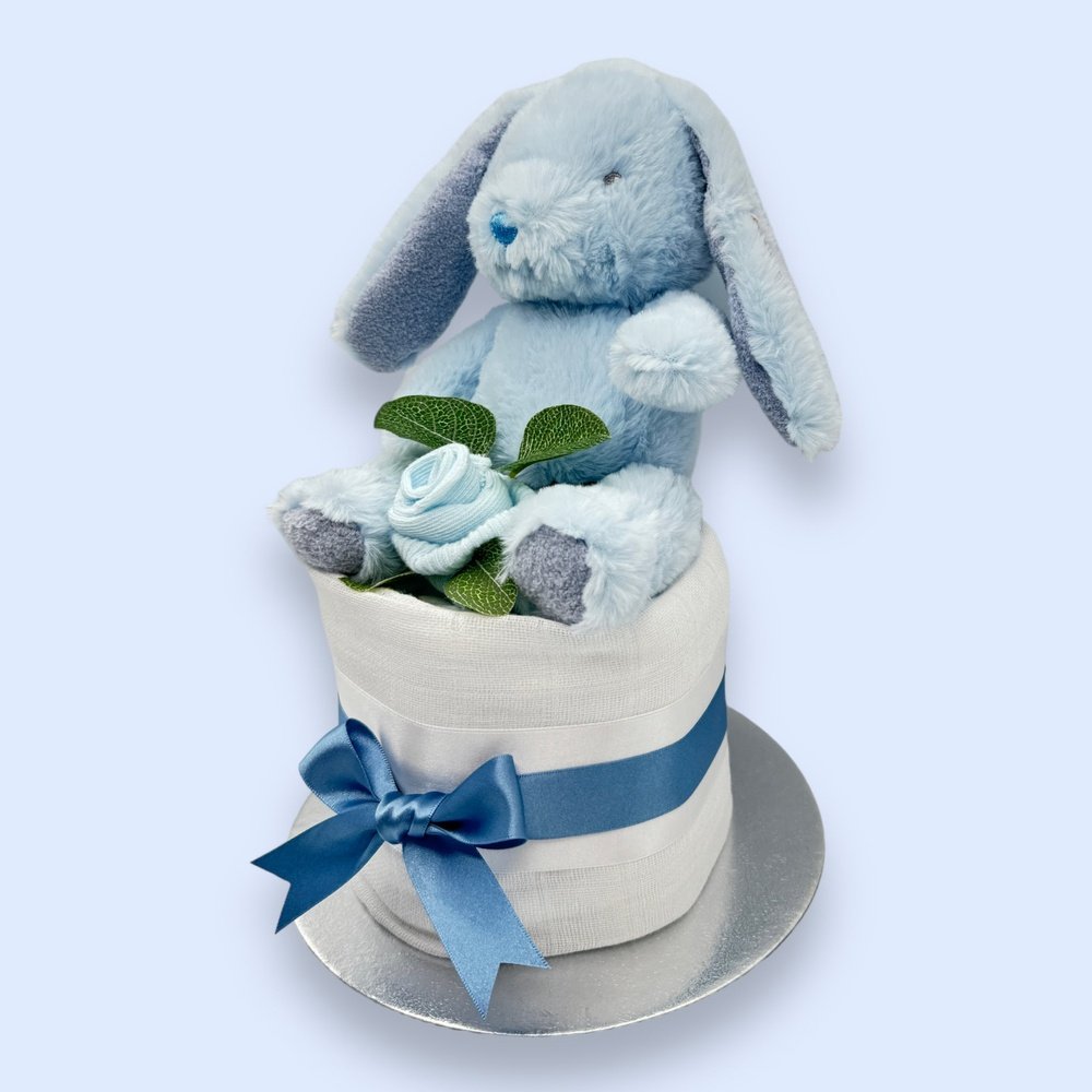 Blue Bunny Hugs Mini Nappy Cake - Left Side View