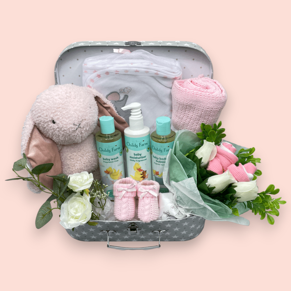 Deluxe Baby Suitcase Hamper with Childs Farm Essentials